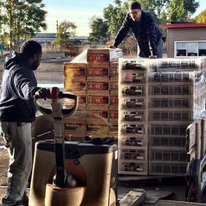 loading wine grapes into customer trucka